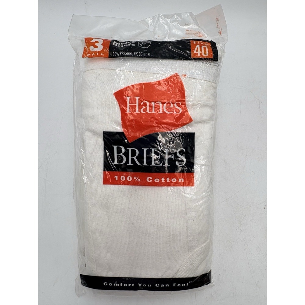Vintage 2000 Hanes Classic White Briefs 100% Cotton Underwear 3 Pack Men's 40